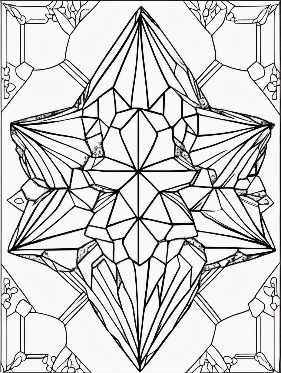 crystal cluster ,coloring page, simple draw, no colors, patterns