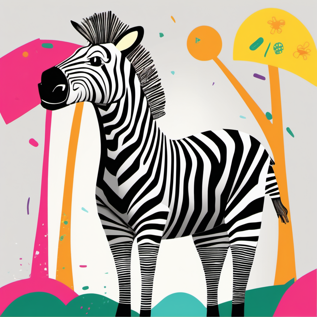 /imagine kids illustration, Zebra , Thick Lines, low details, vivid colour --ar 9:11