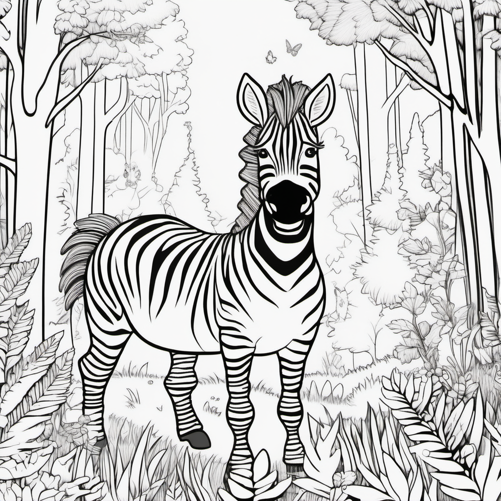 Imagine colouring page for kids Zebra Magic Forest