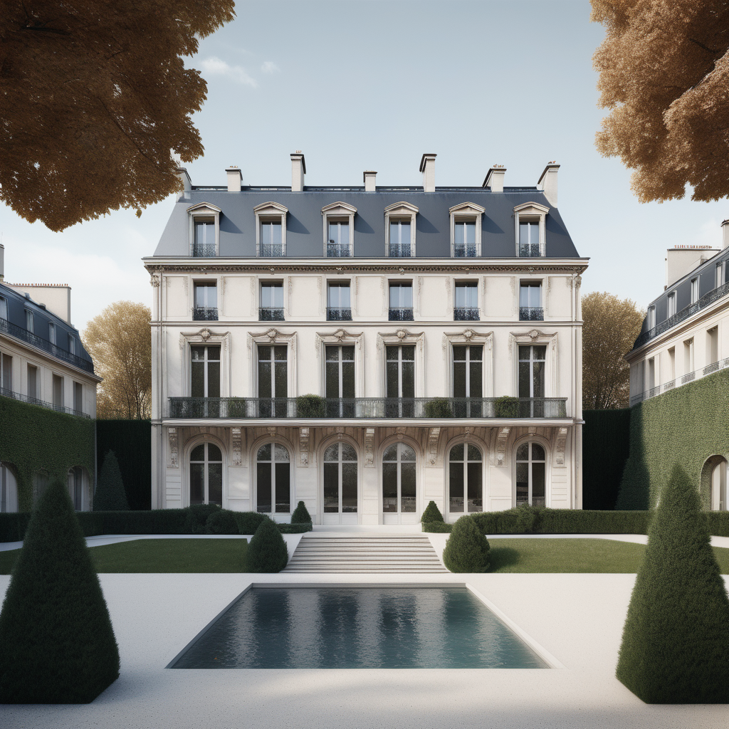 a hyperrealistic image of modern Parisian estate home