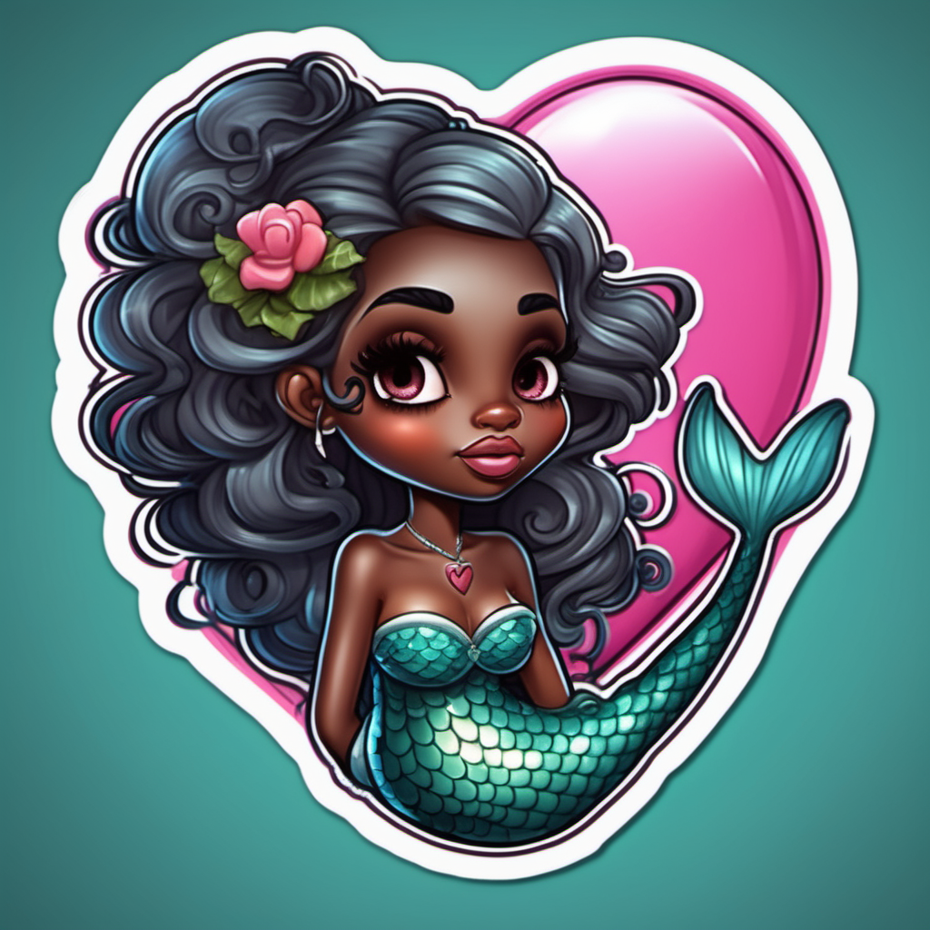 
sticker, valentine heart,  so cute,  big,cartoon dark skin mermaid big lips
fairytale, incredibly high detail, 16k, octane rendering, gorgeous, ultra wide angle.