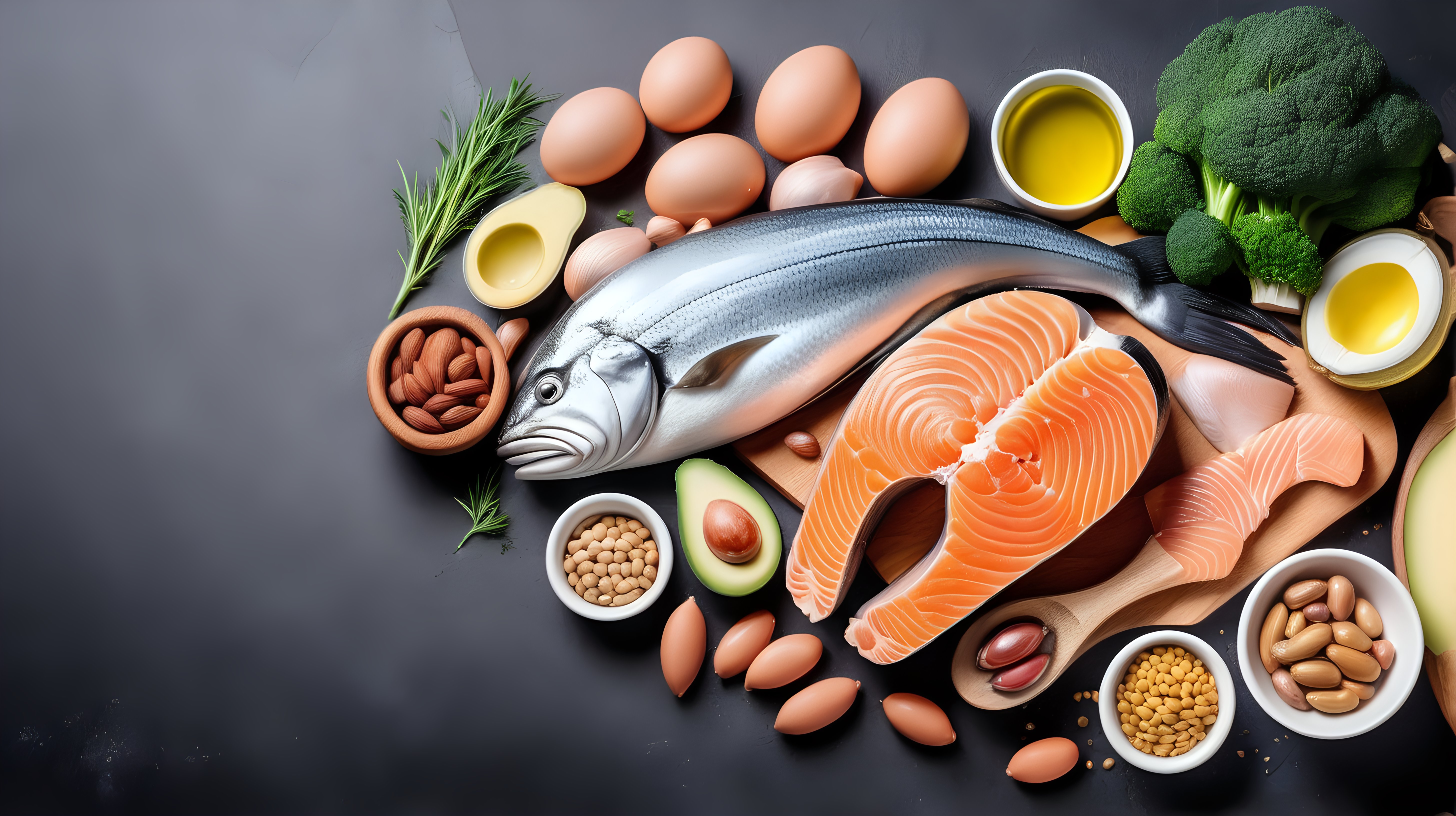 Food rich in omega 3 fatty acid and healthy fats. Animal and vegetable sources of omega3, copy space