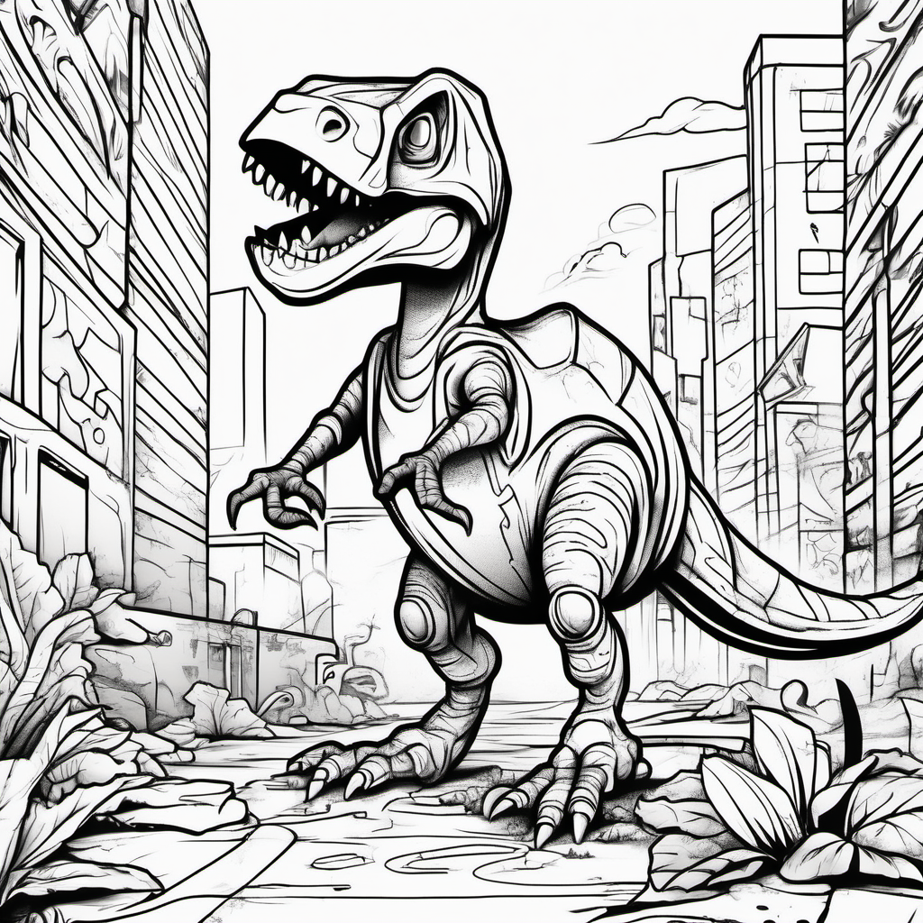 graffiti style, Dinosaur, Ant, coloring pages, dark lines