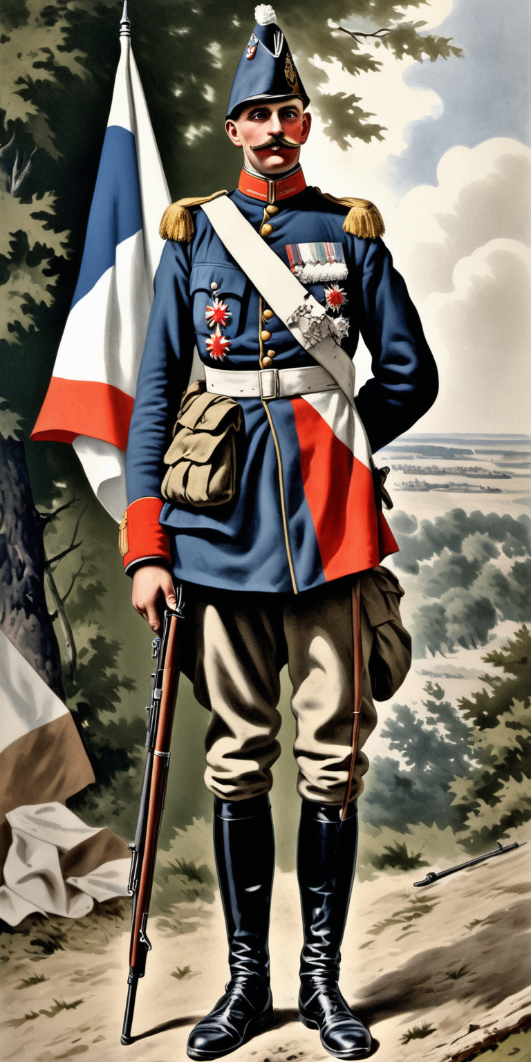 Realistic WW1 French soldier with a white flag