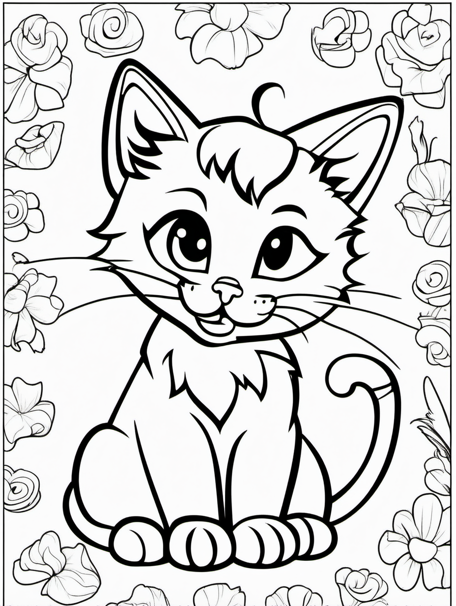 Adorable Smiling Cat Coloring Pages with No Background
