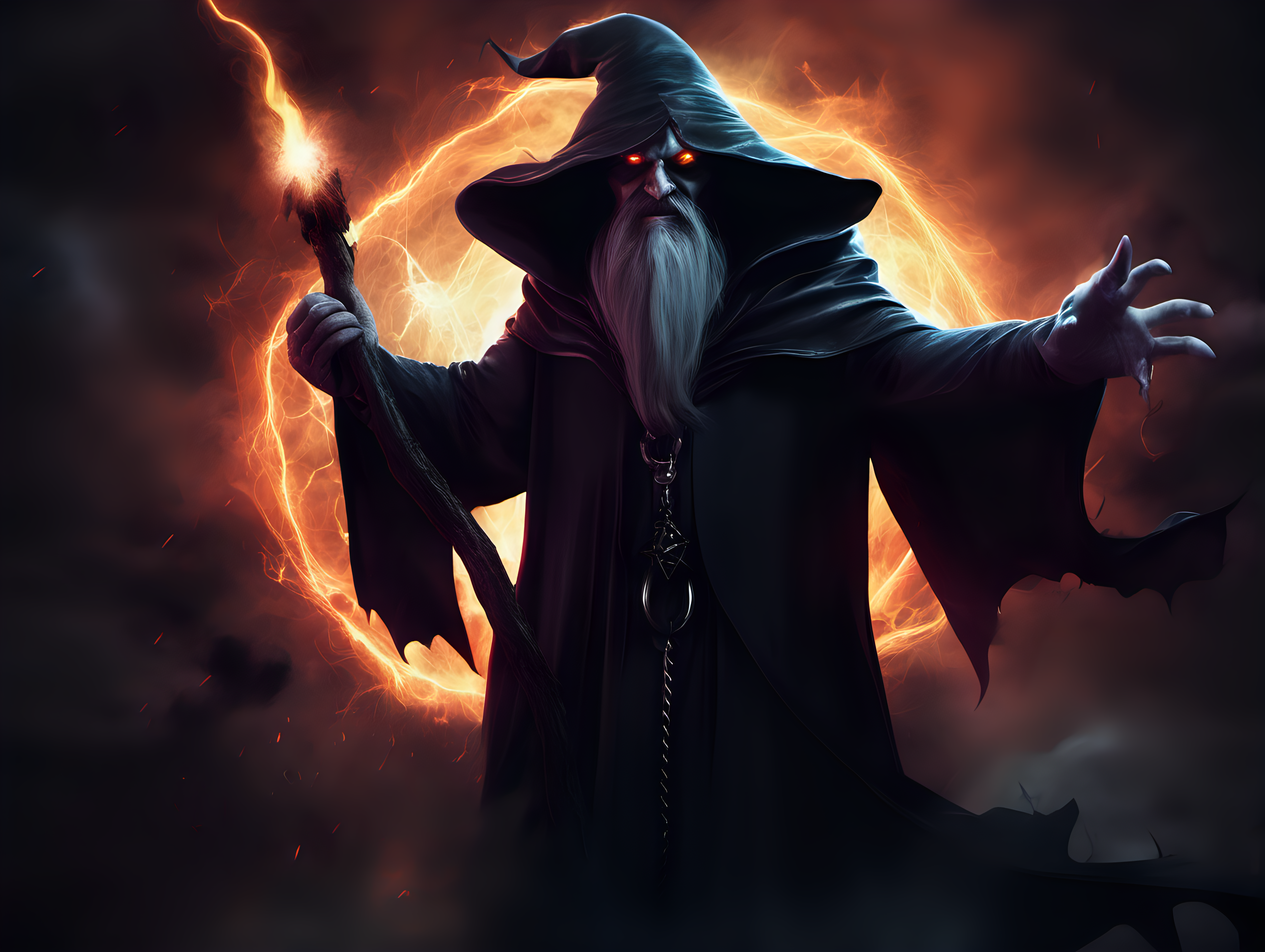 Create an epic wallpaper of an evil dark wizard
