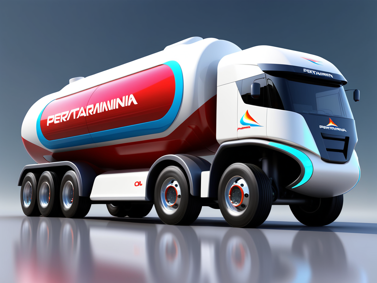 futuristic pertamina oil truck from low angle