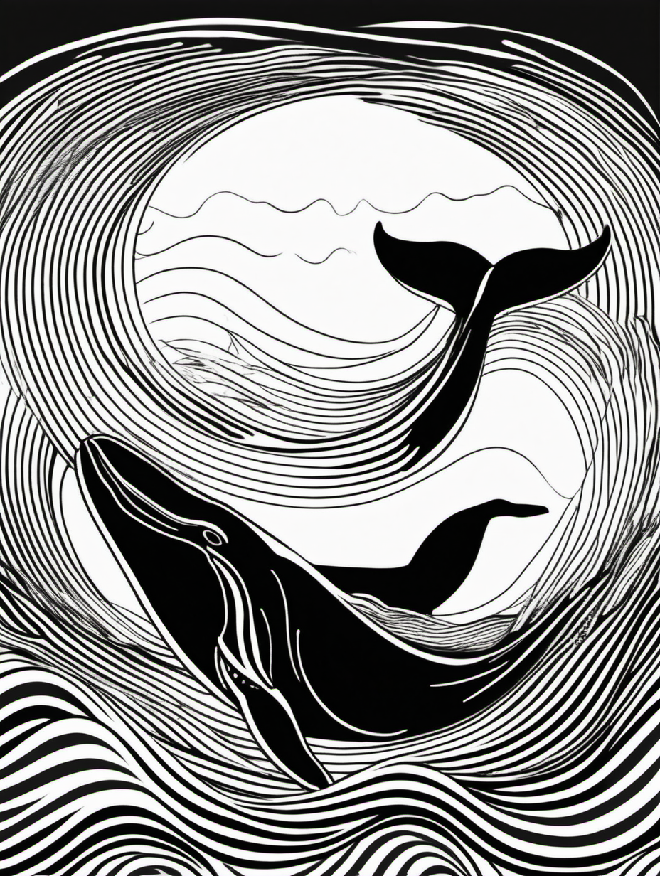 whale in waves full abstract background simple draw
