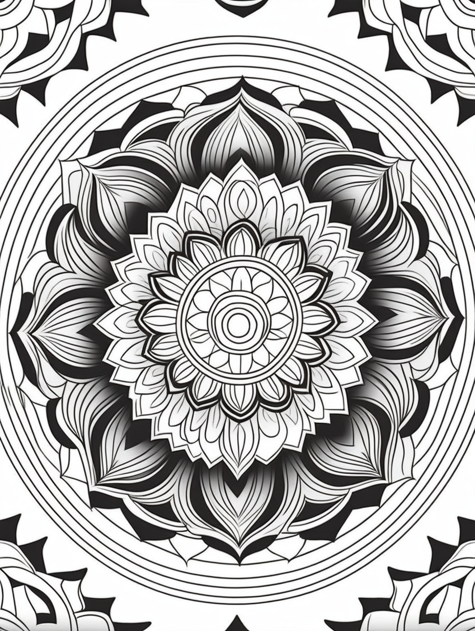 military inspired mandala pattern, black and white, fit to page, children's coloring book, coloring book page, clean line art, line art, no bleed