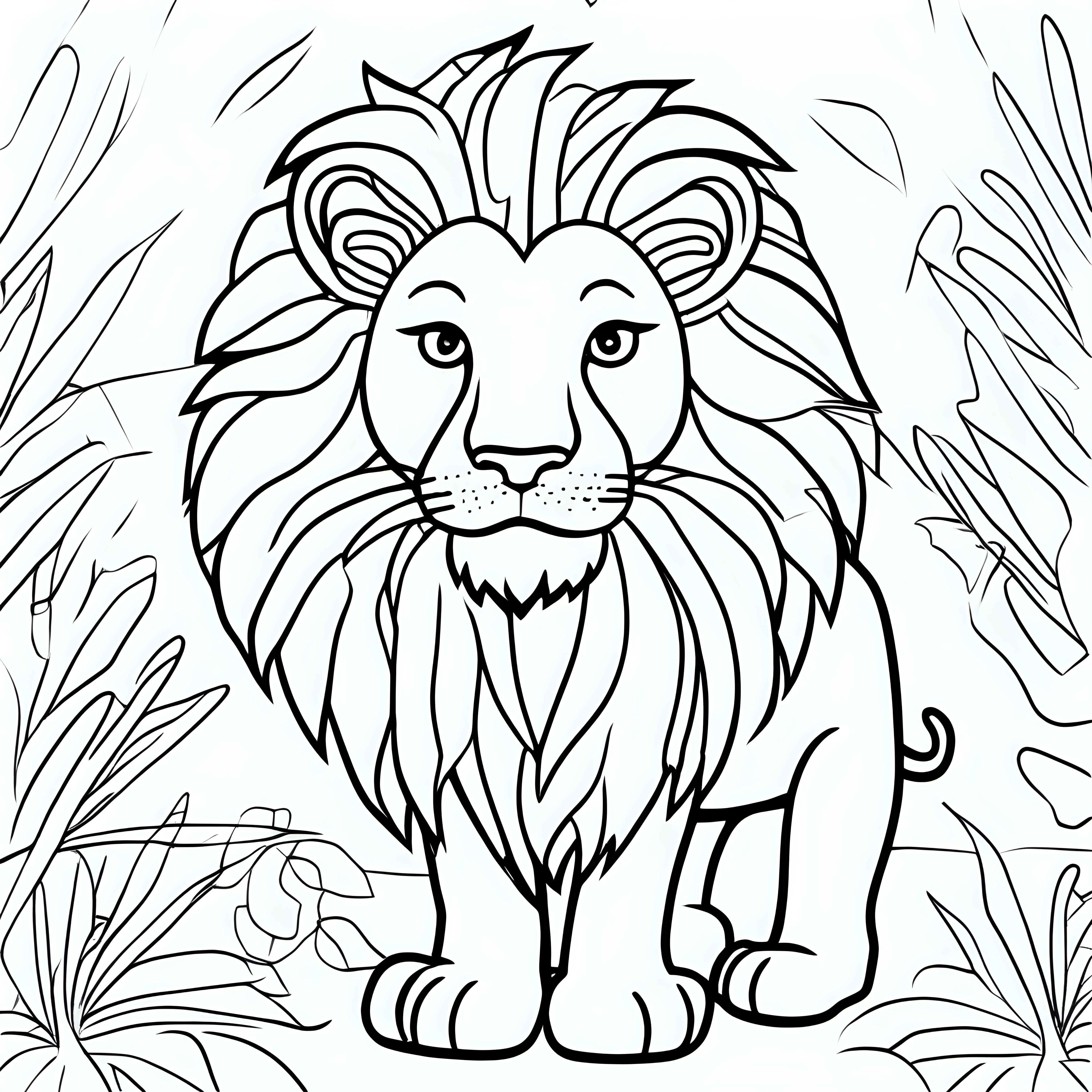 draw a cute lion with only the outline  for a coloring book