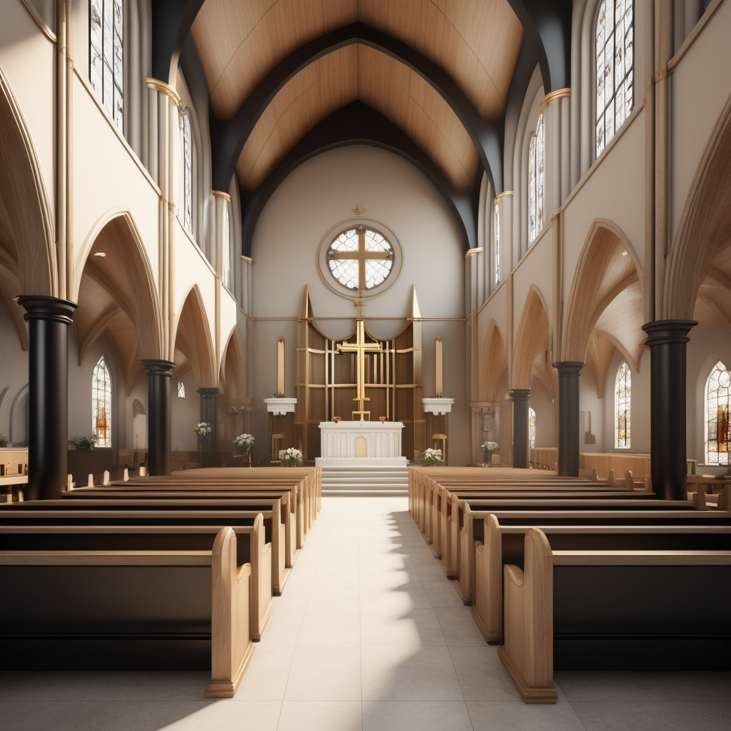 hyperrealistic image of an elegant church interior in