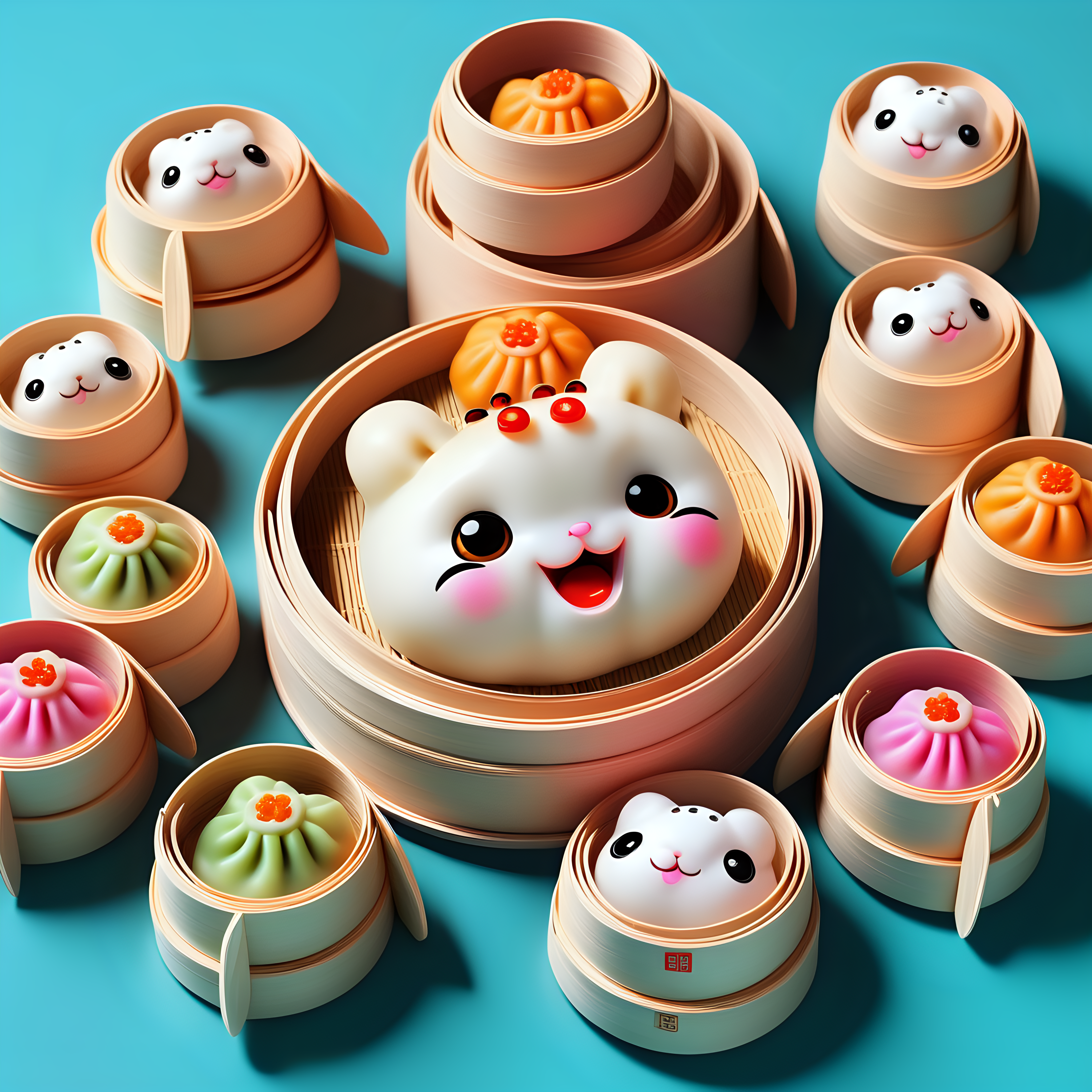 cute dimsum with a blast of colours on background
