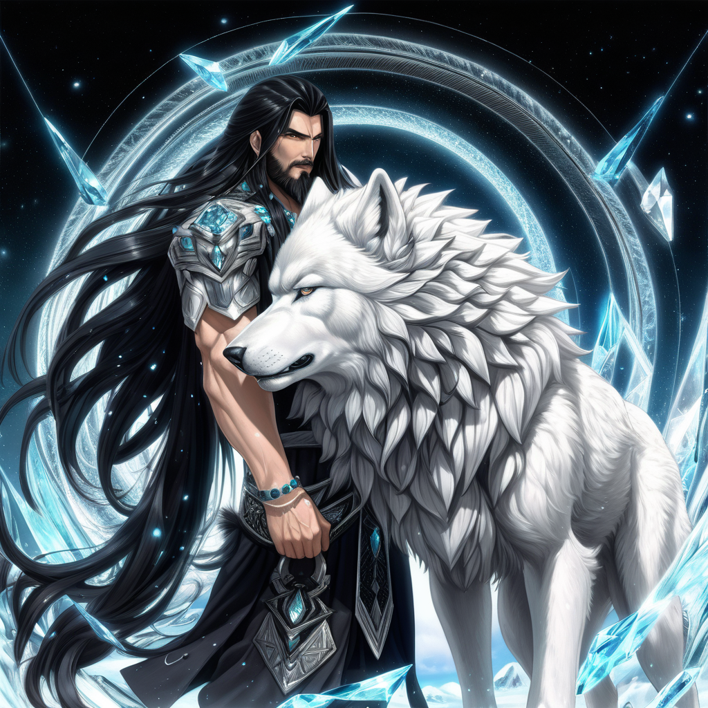 Powerful man with wolf huge white wolf powerful