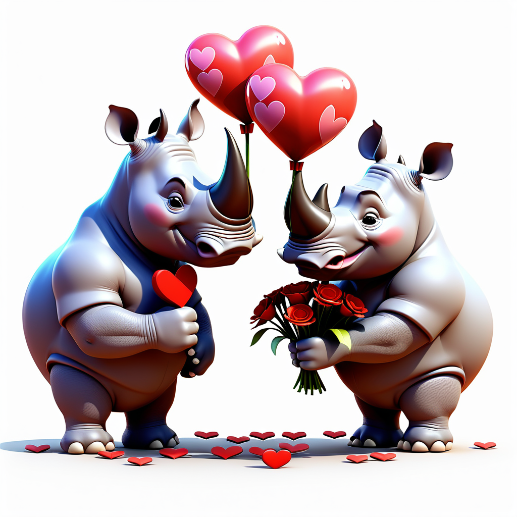 envision prompt Adorable Pixar 3D Valentines Rhino Couple