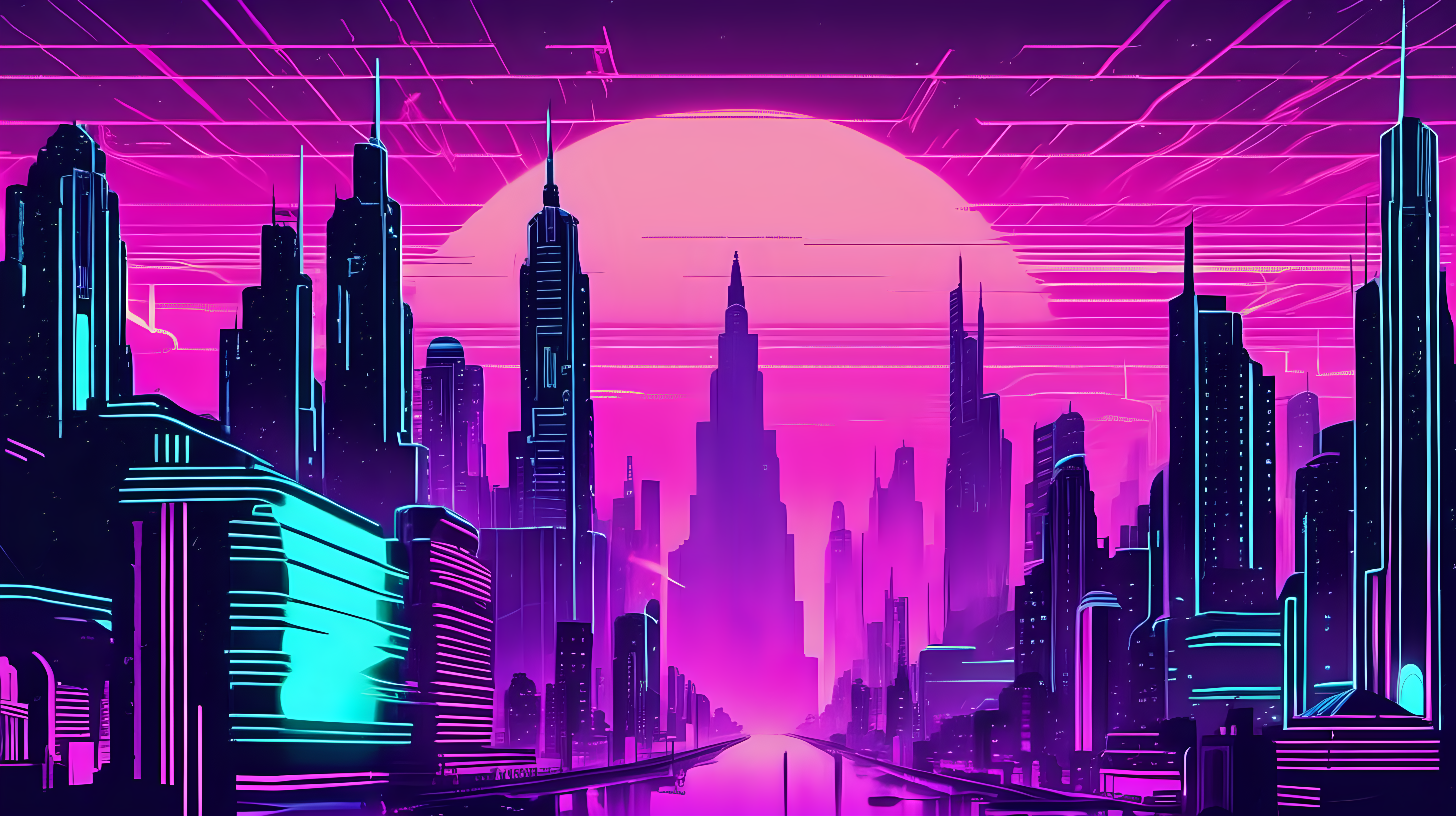 Art deco vaporwave Cyberpunk cityscape