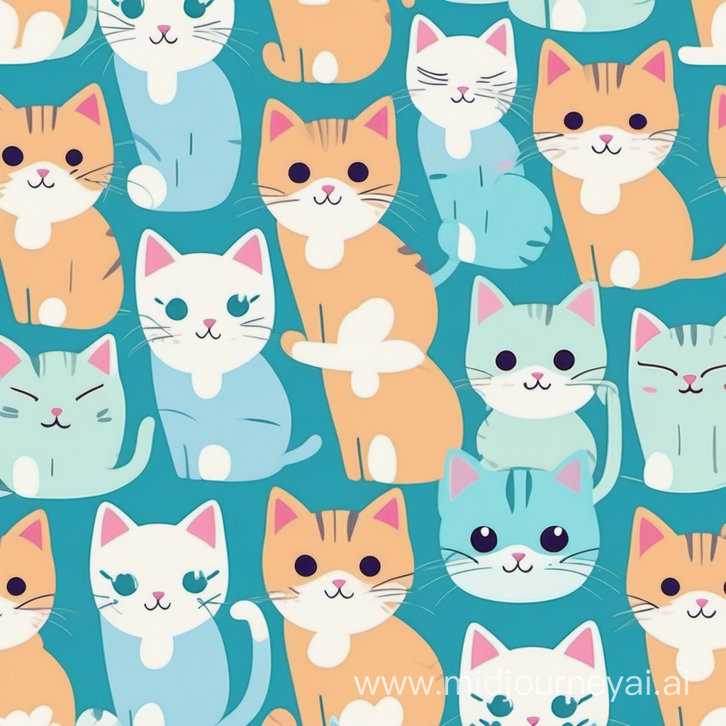 cute kawaii cat characters pastel colors repetitive pattern