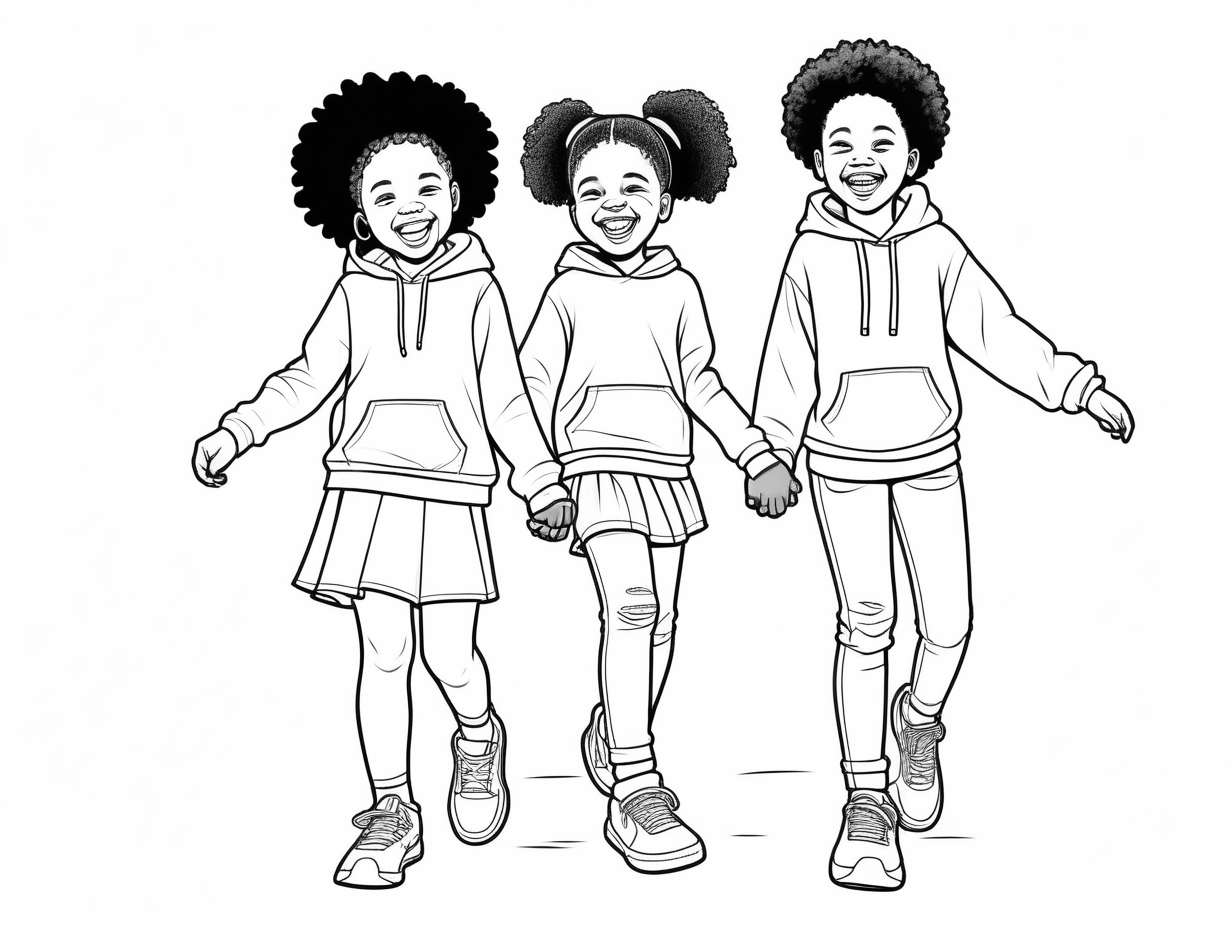 create an outline coloring page of 2 young
