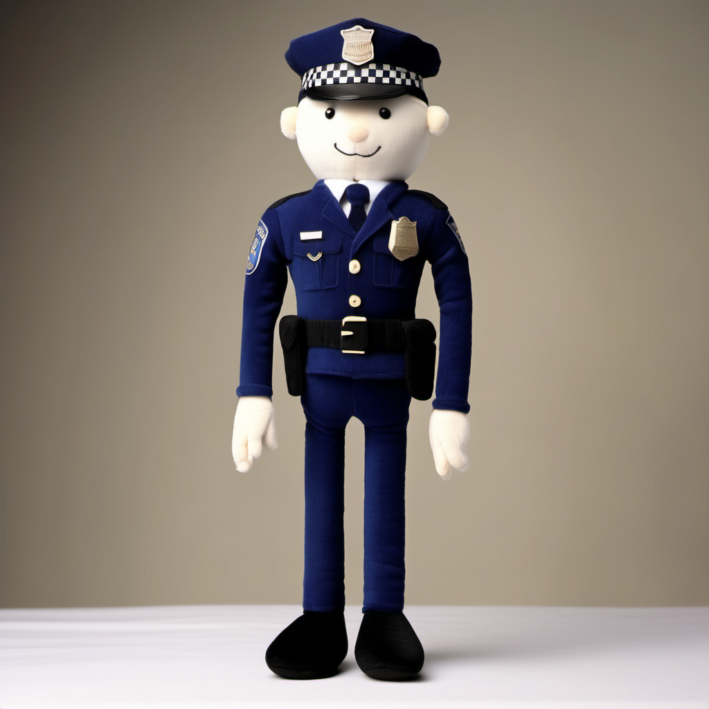 SOFT PLUSH TOY,POLICE OFFICER, MALE, HUMAN, lONG SKINNY BODY, SKINNY ARMS , SKINNY LEGS