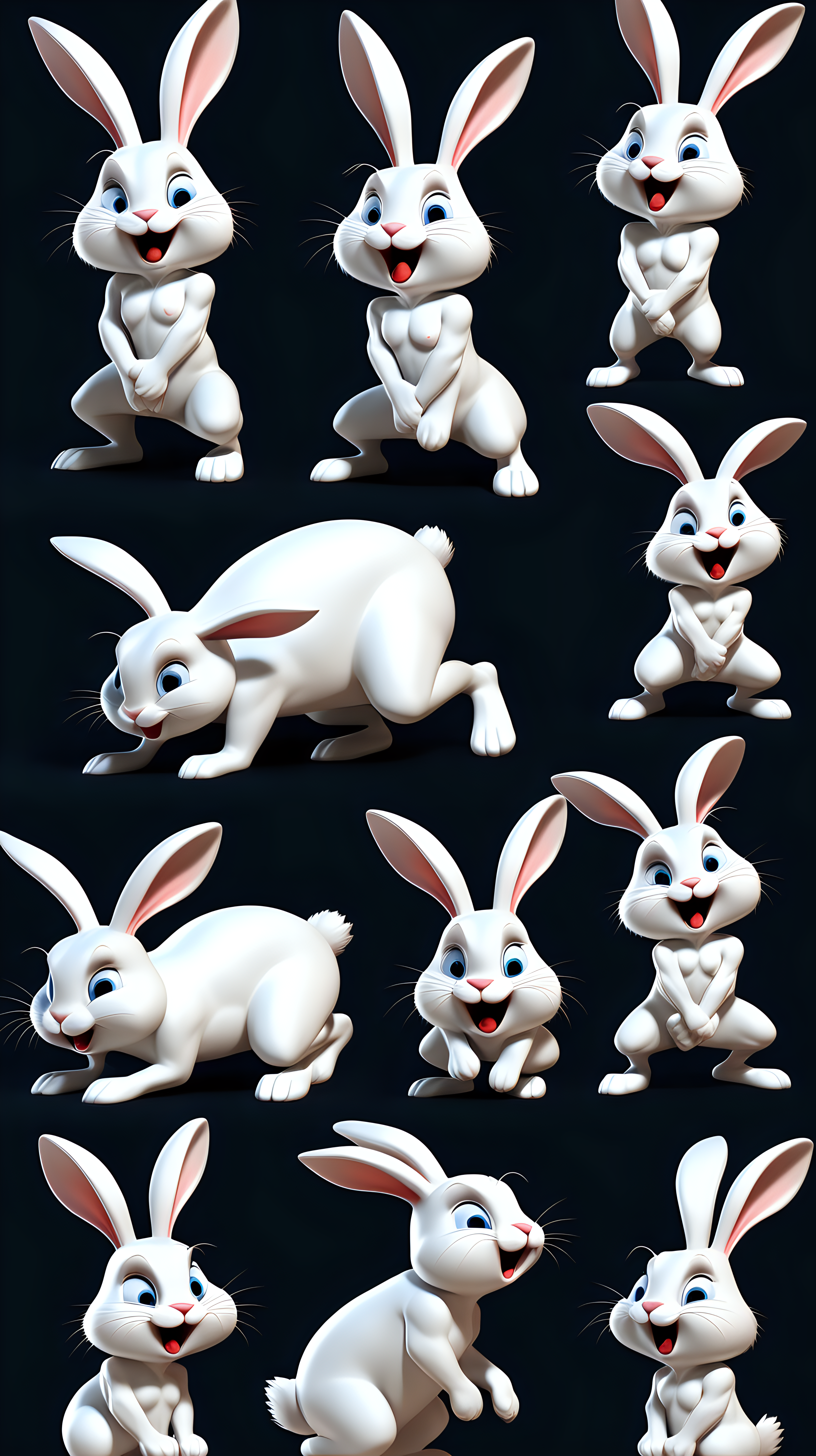 white bunny, different body postures and expressions