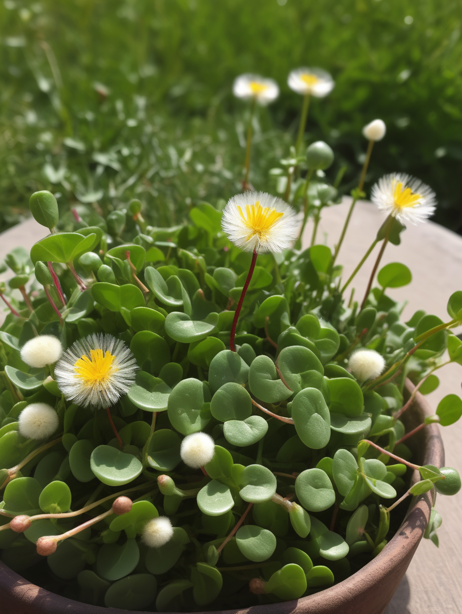 plant purslane with dandelion puffs