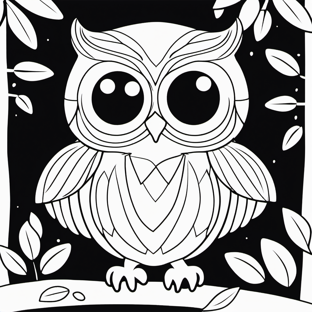 Create a cute baby owl, outline in black, coloring book for kids