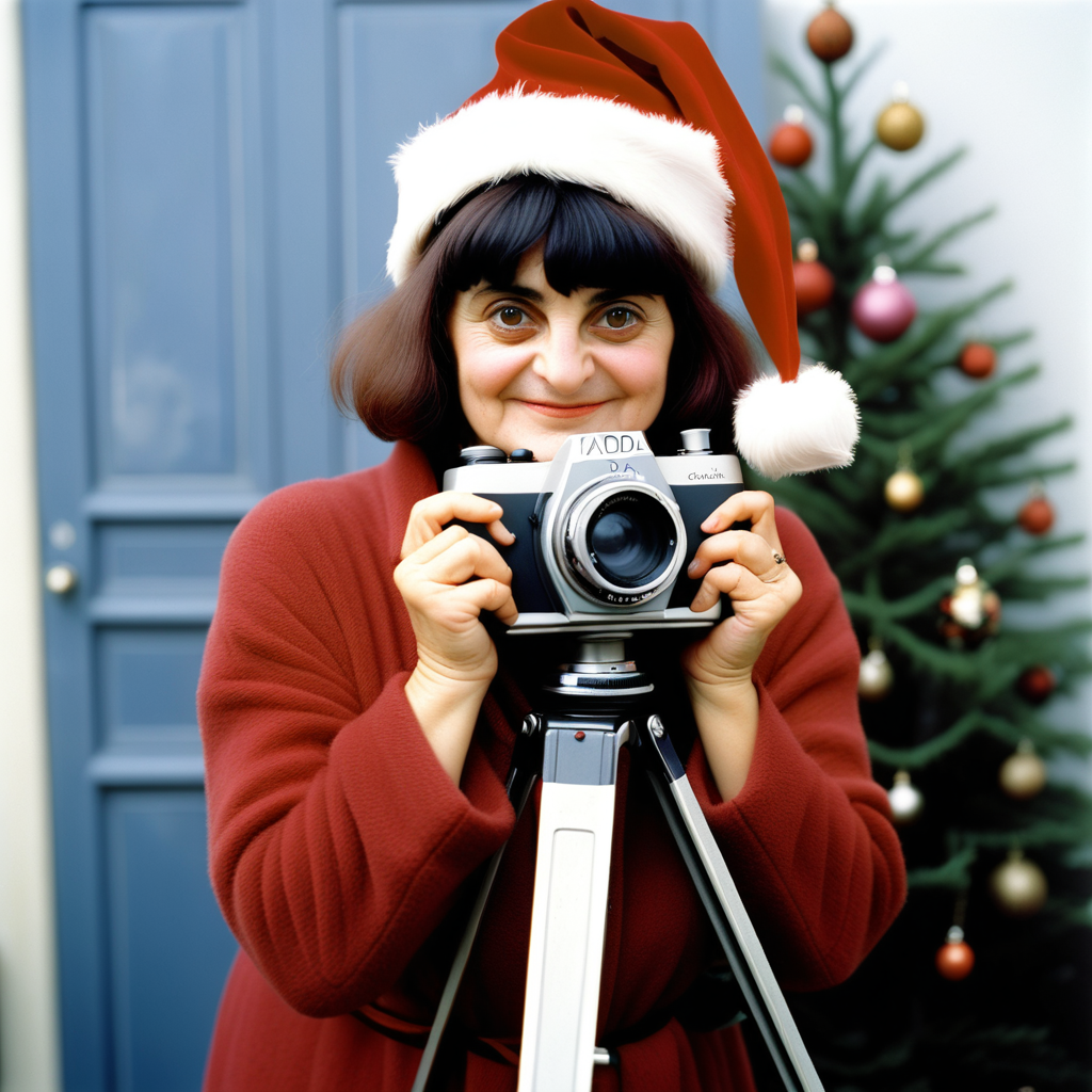 Agnes Varda young fullbodied with a camera in