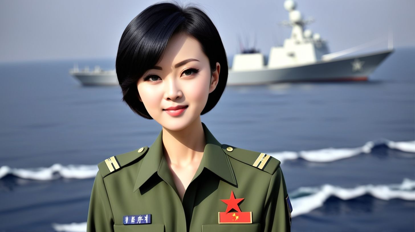 Chinese Navy female soldierShort hairBlack hairNews female anchor