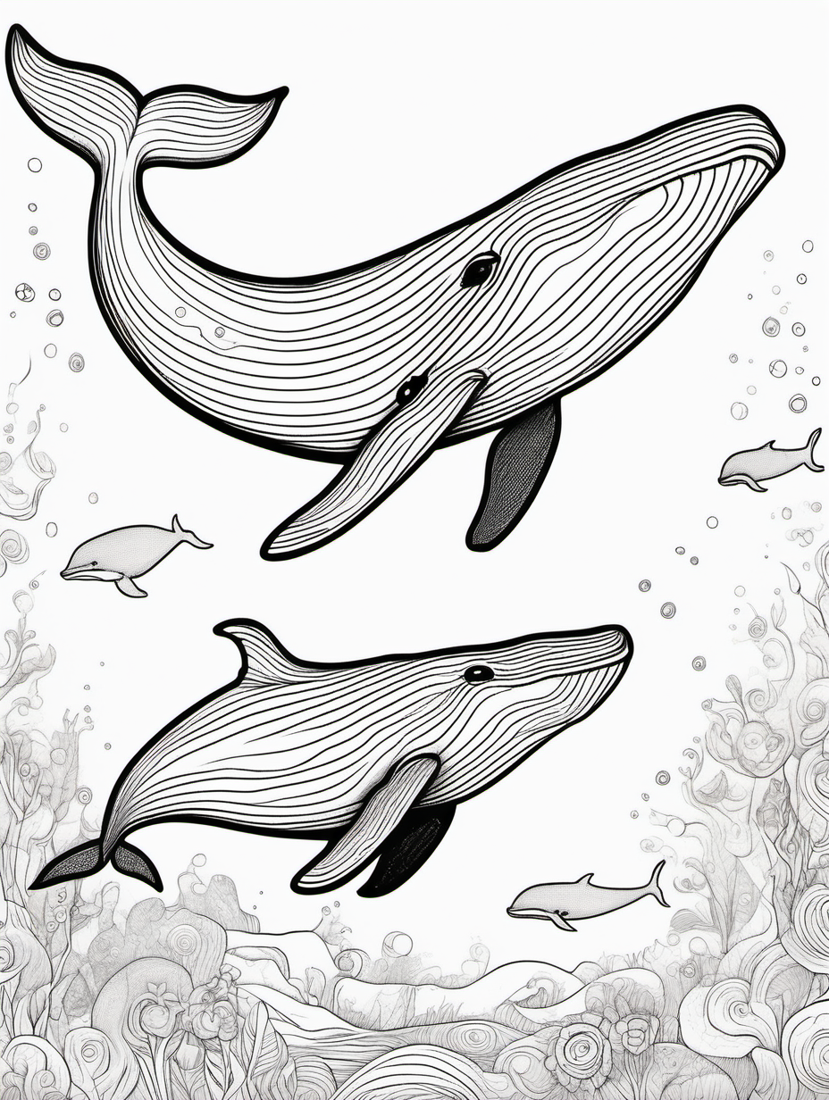 whale with baby , coloring page, low details, no colors, no shadows