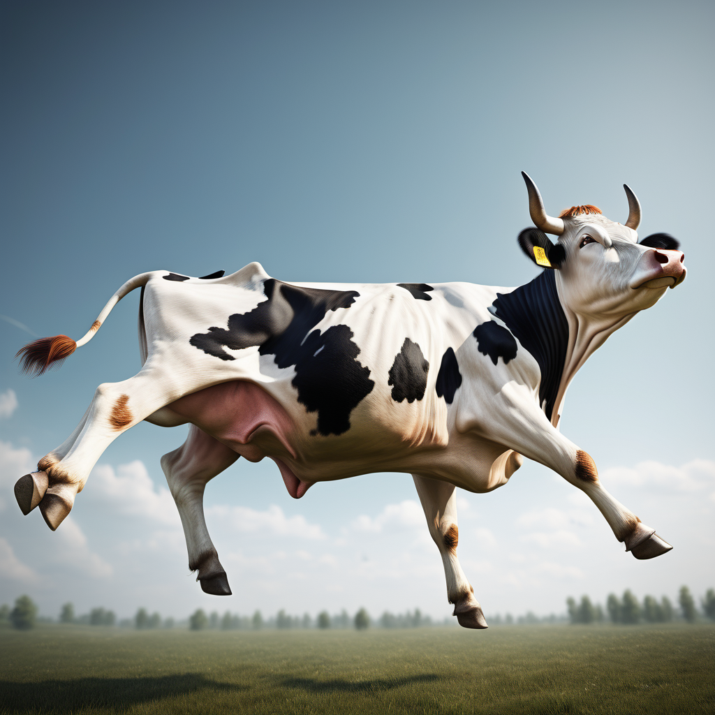 side view of cow flying photorealistic