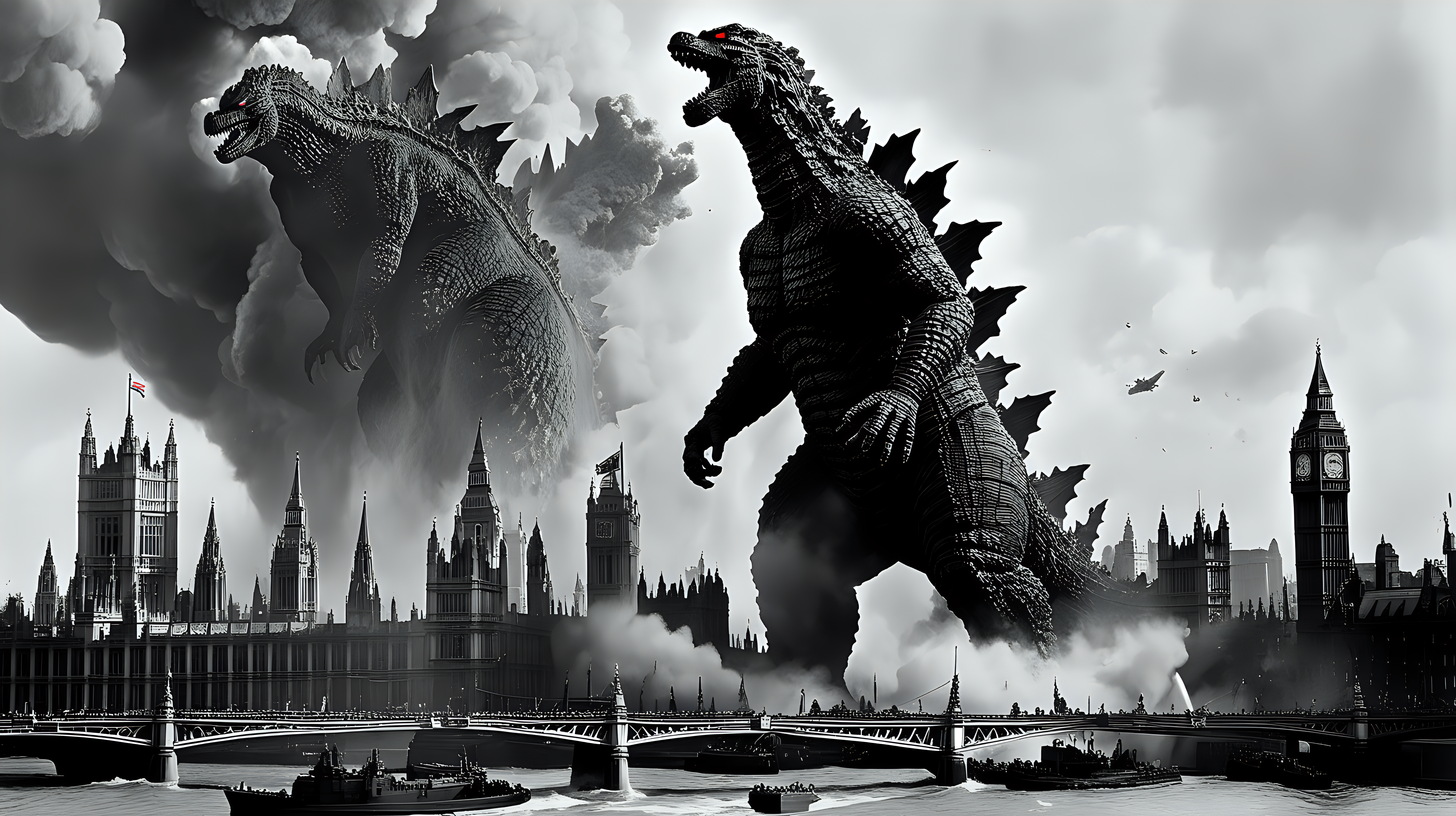 Godzilla destroying WW2 London