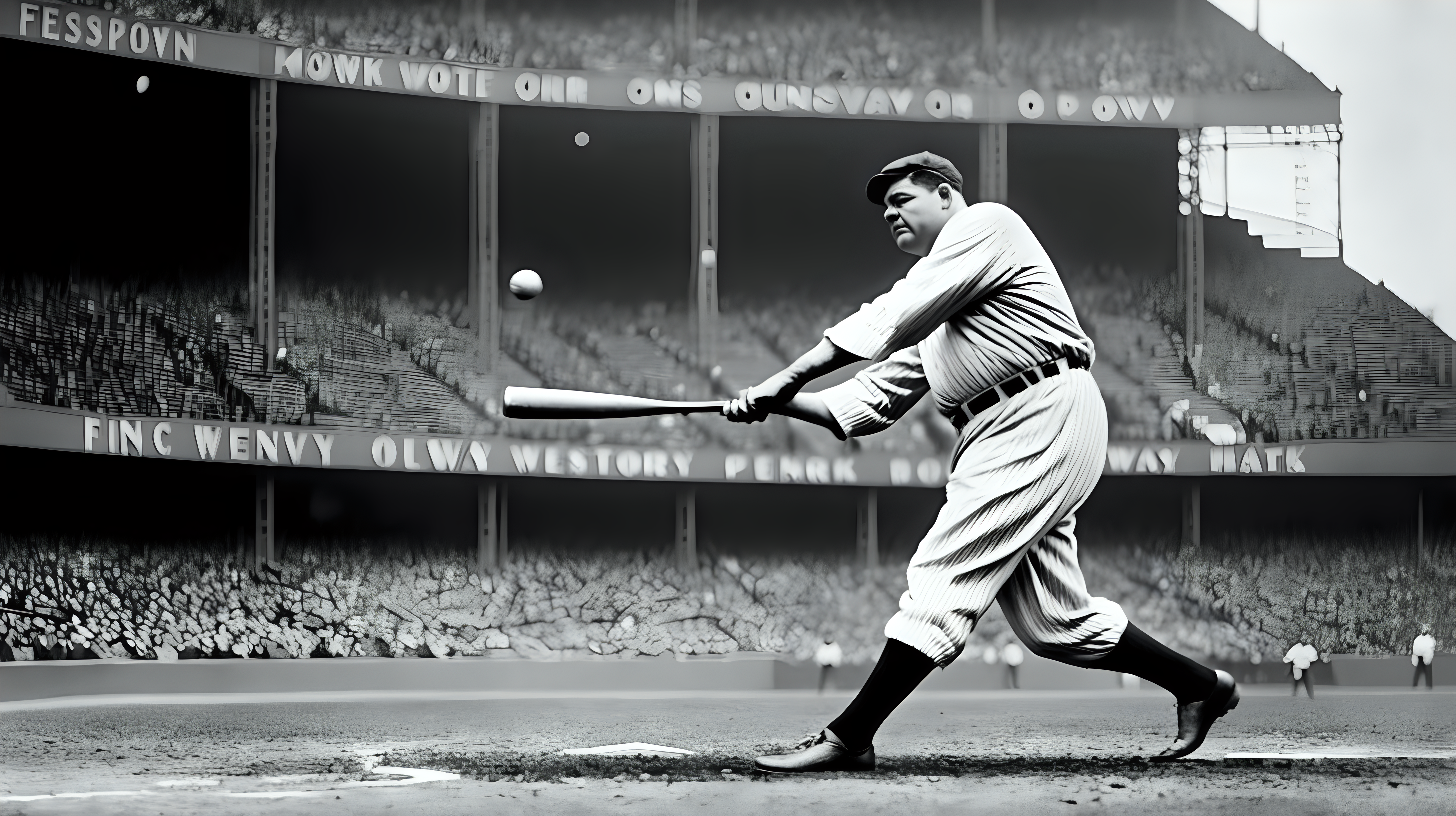 Babe Ruth hitting a ball over Fenway Park