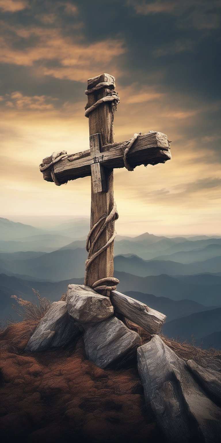 a empty rugged cross on a mountain