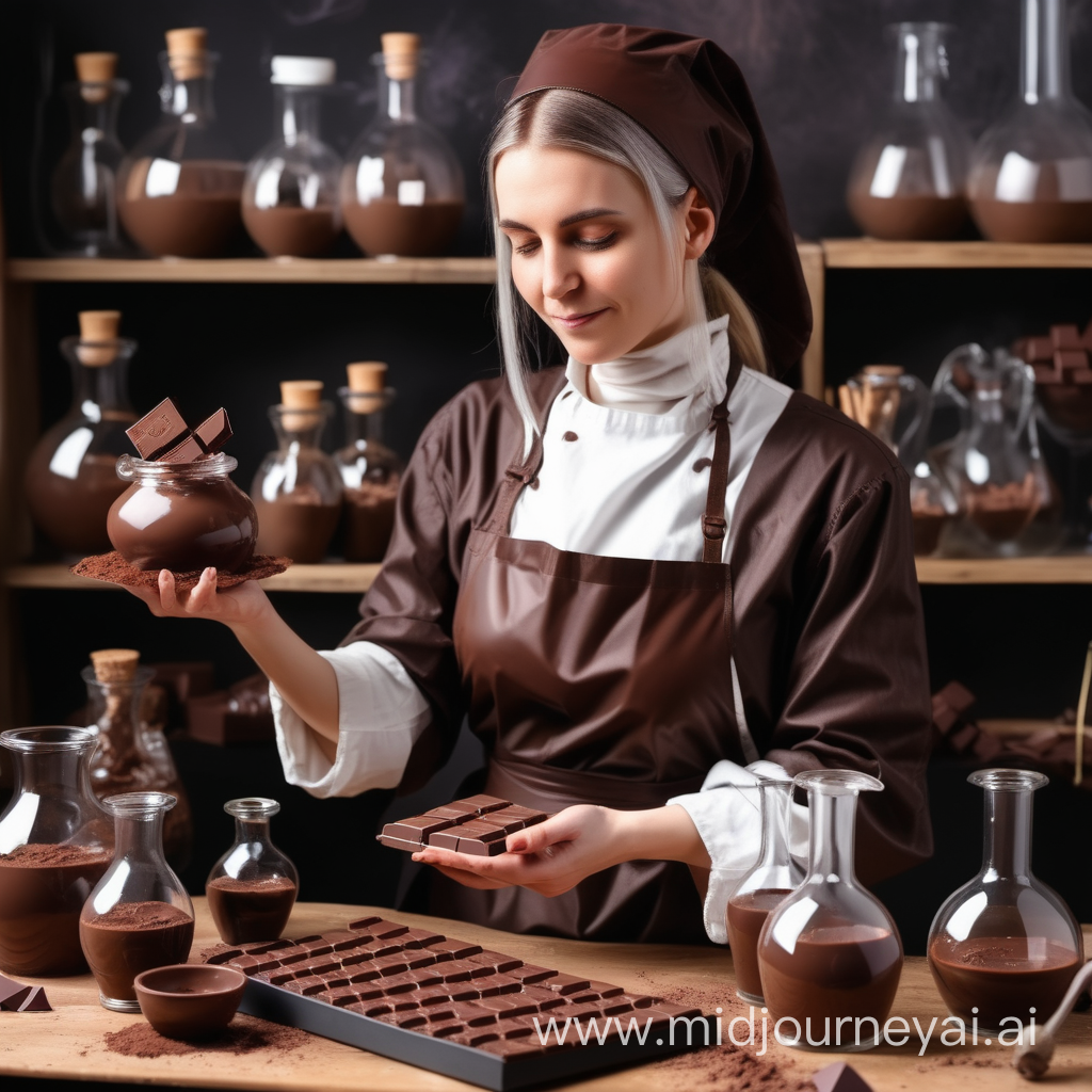 The woman alchemist works with chocolate