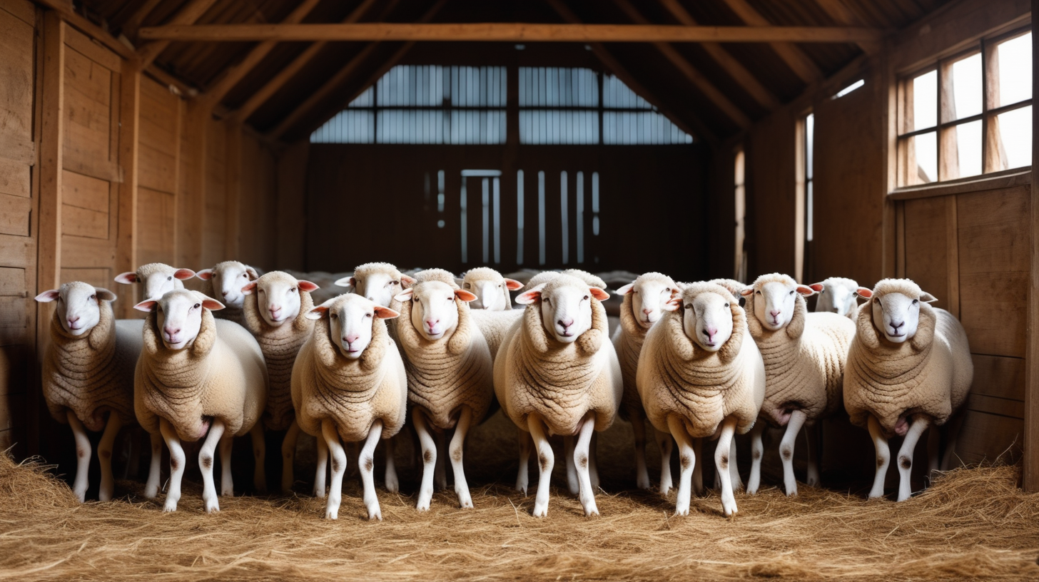 sheep in farm barn, isolated on background, copy space, photo shoot