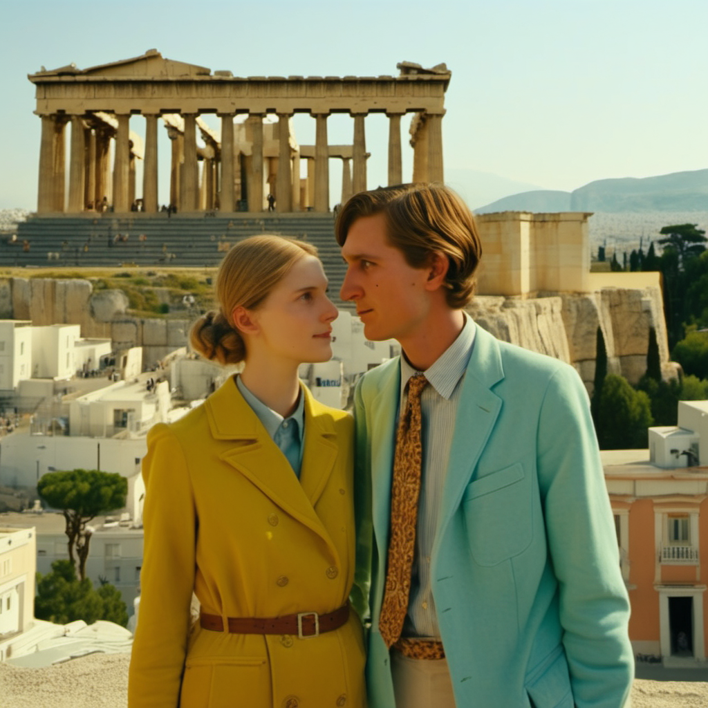 Junges deutschindisches Paar in Athen Akropolis und Olivenbume
