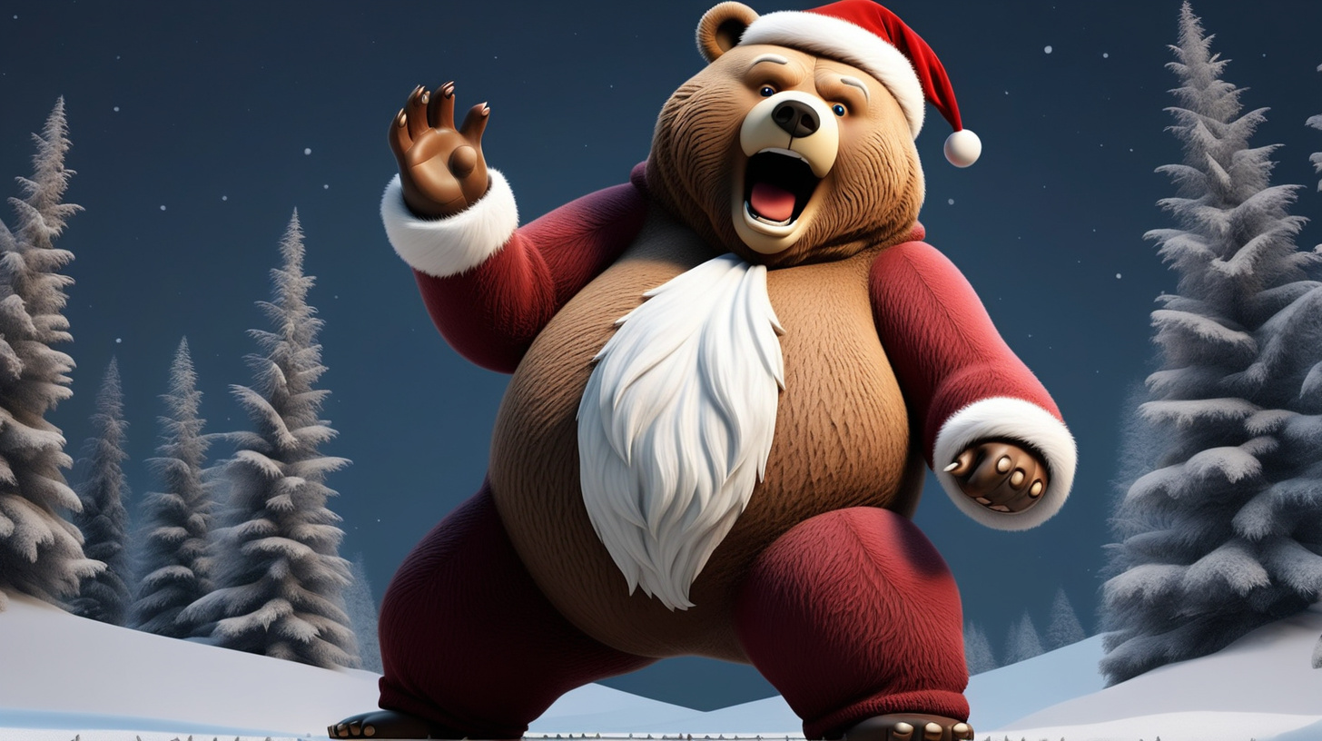 Santa Claus dressed up as a big bear