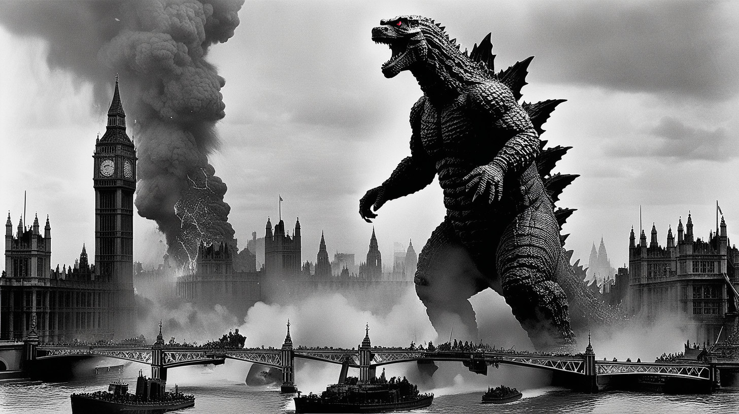 Godzilla destroying WW2 London