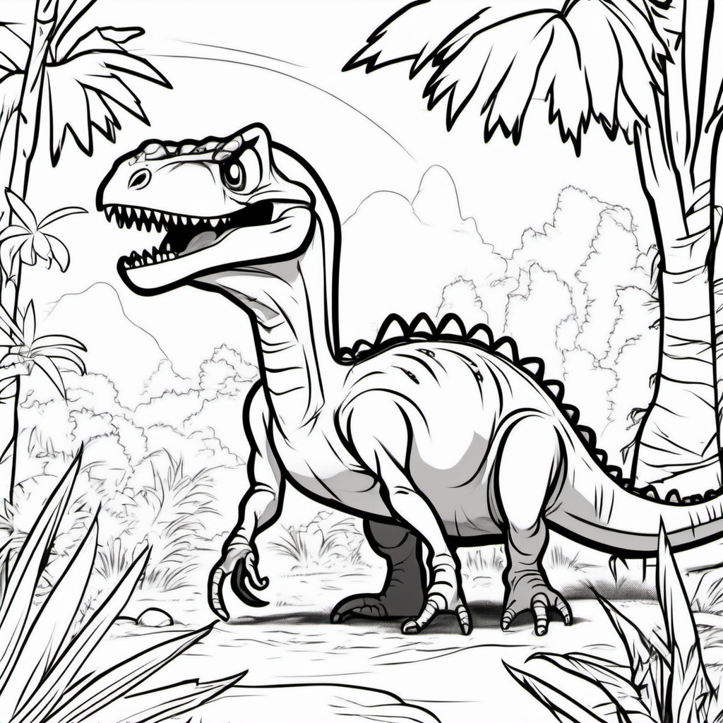 A dinosaur mixed with a spider, in the park, coloring book pages