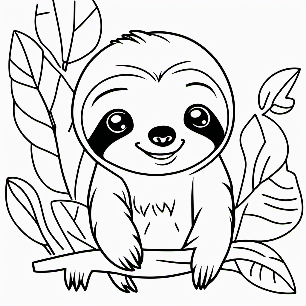 draw a cute sloth  with only the outline in black for a coloring book for kids