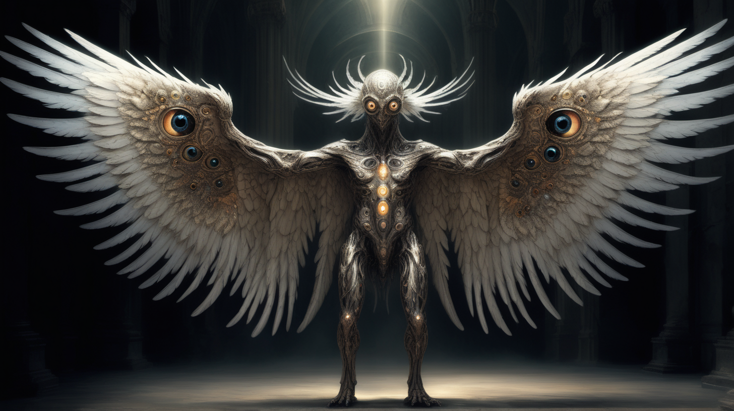 sentient divine creature made only of many wings and many eyes