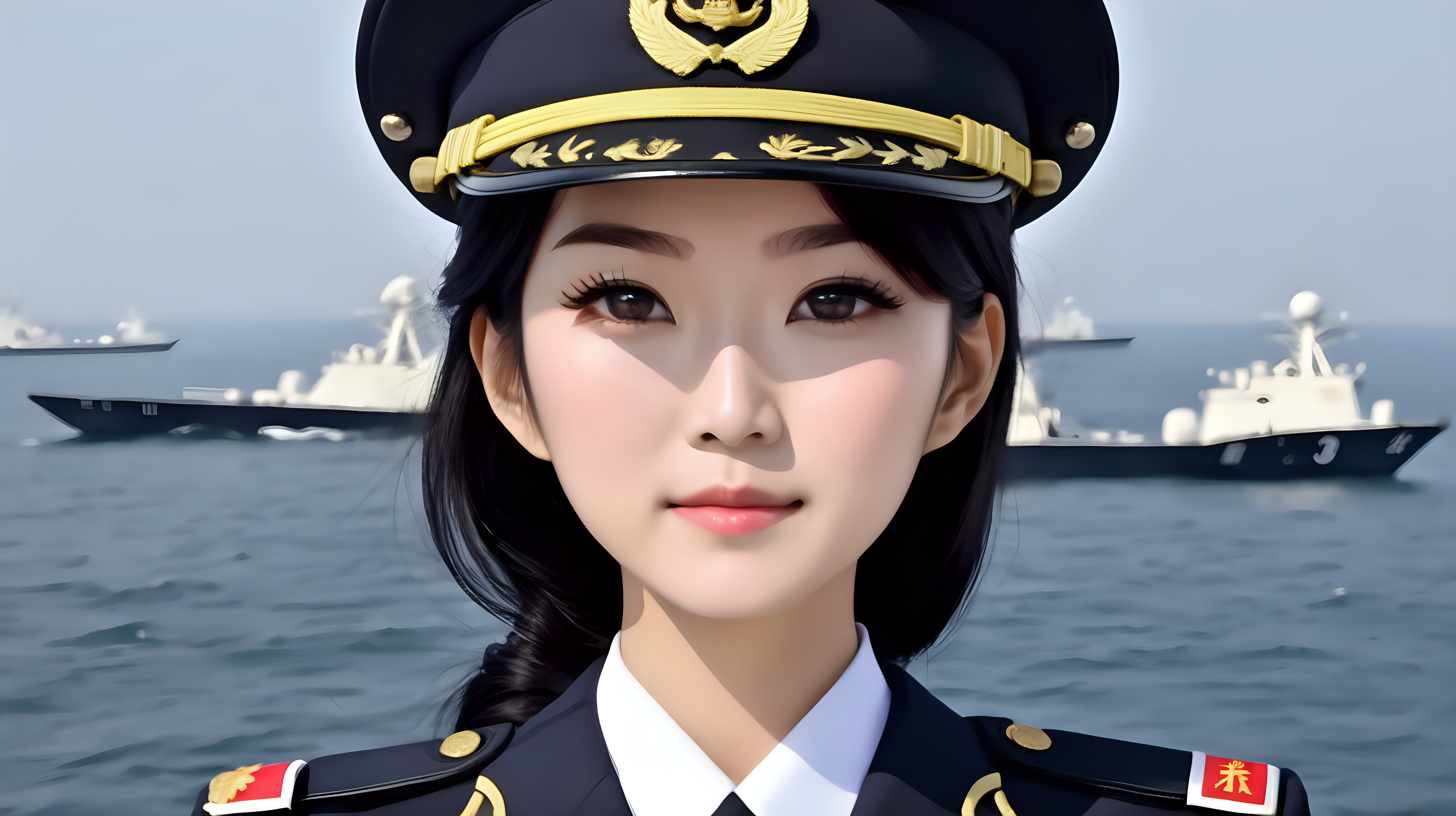 Chinese Navy Female SoldierBlack HairNews Female Anchor