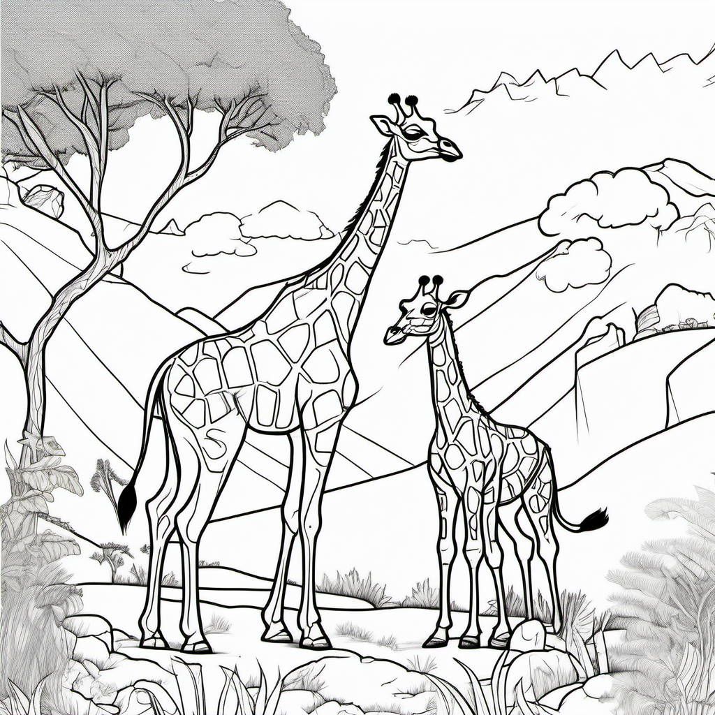 Imagine coloring page for kids Giraffe in a
