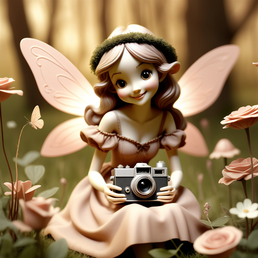 /envision prompt: "Whimsical fairy valentines" reimagined through the lens of a vintage 35mm camera, capturing a timeless and nostalgic scene. The chosen art form is photography, with a focus on creating a composition reminiscent of classic fairy tale illustrations. The fairies, dressed in ethereal attire, pose among antique Valentine's Day cards and trinkets in a sunlit meadow. The color temperature leans towards warm sepia tones, adding a touch of old-world charm. The fairies exhibit a range of expressions from coy smiles to shy glances, evoking a sense of innocent romance. The overall atmosphere is one of enchanting nostalgia.--v 5 --stylize 1000