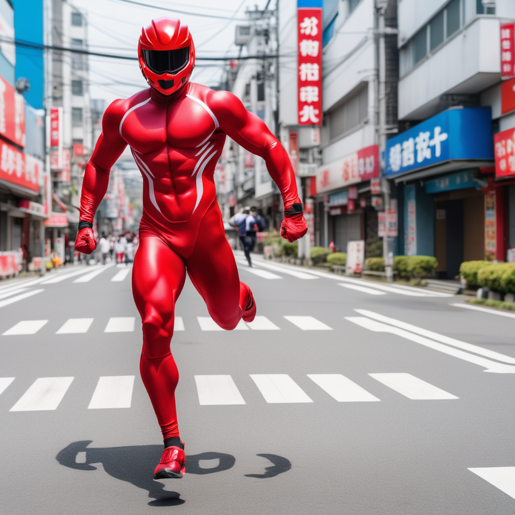 muscular man full body red fruits skintight suit