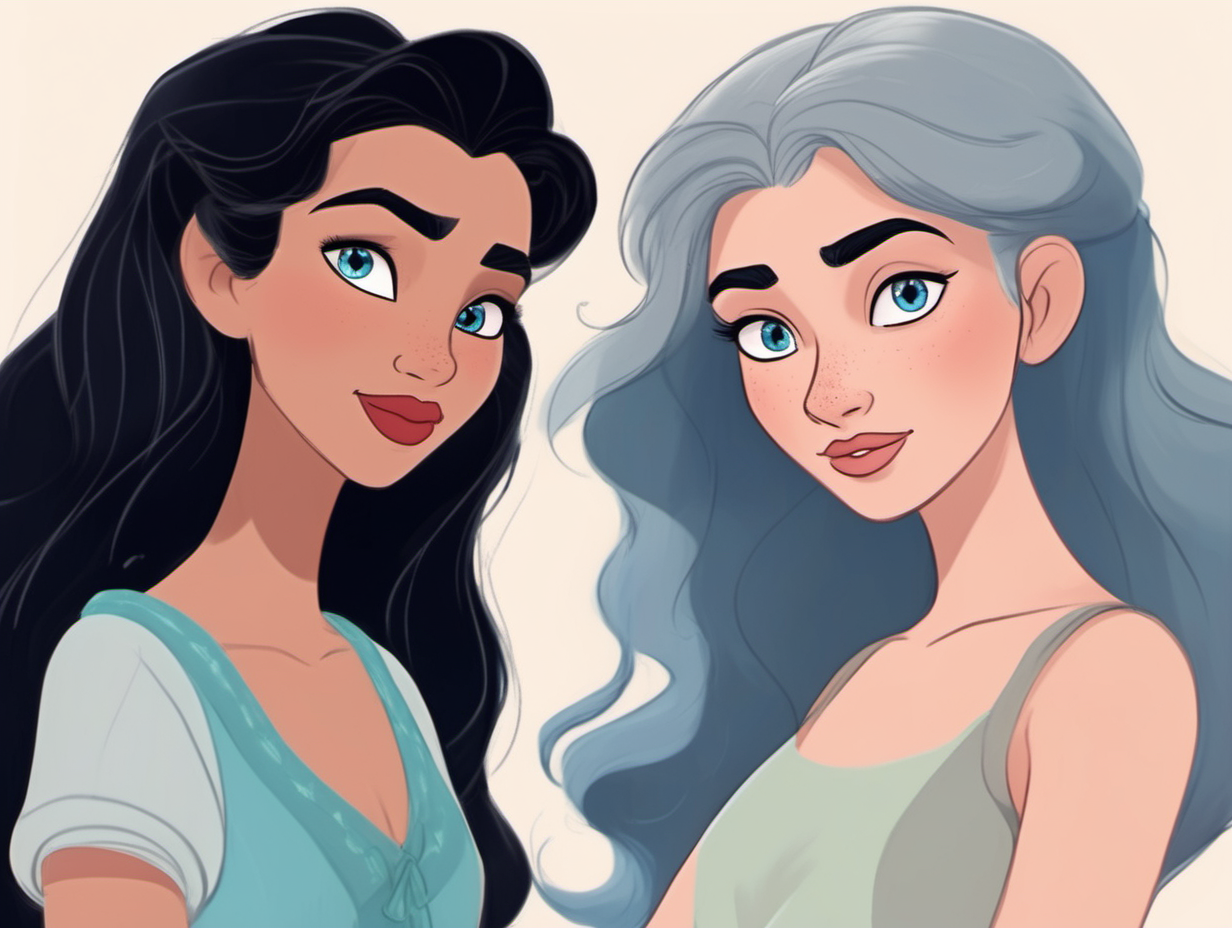 Create two Disney style women one with black