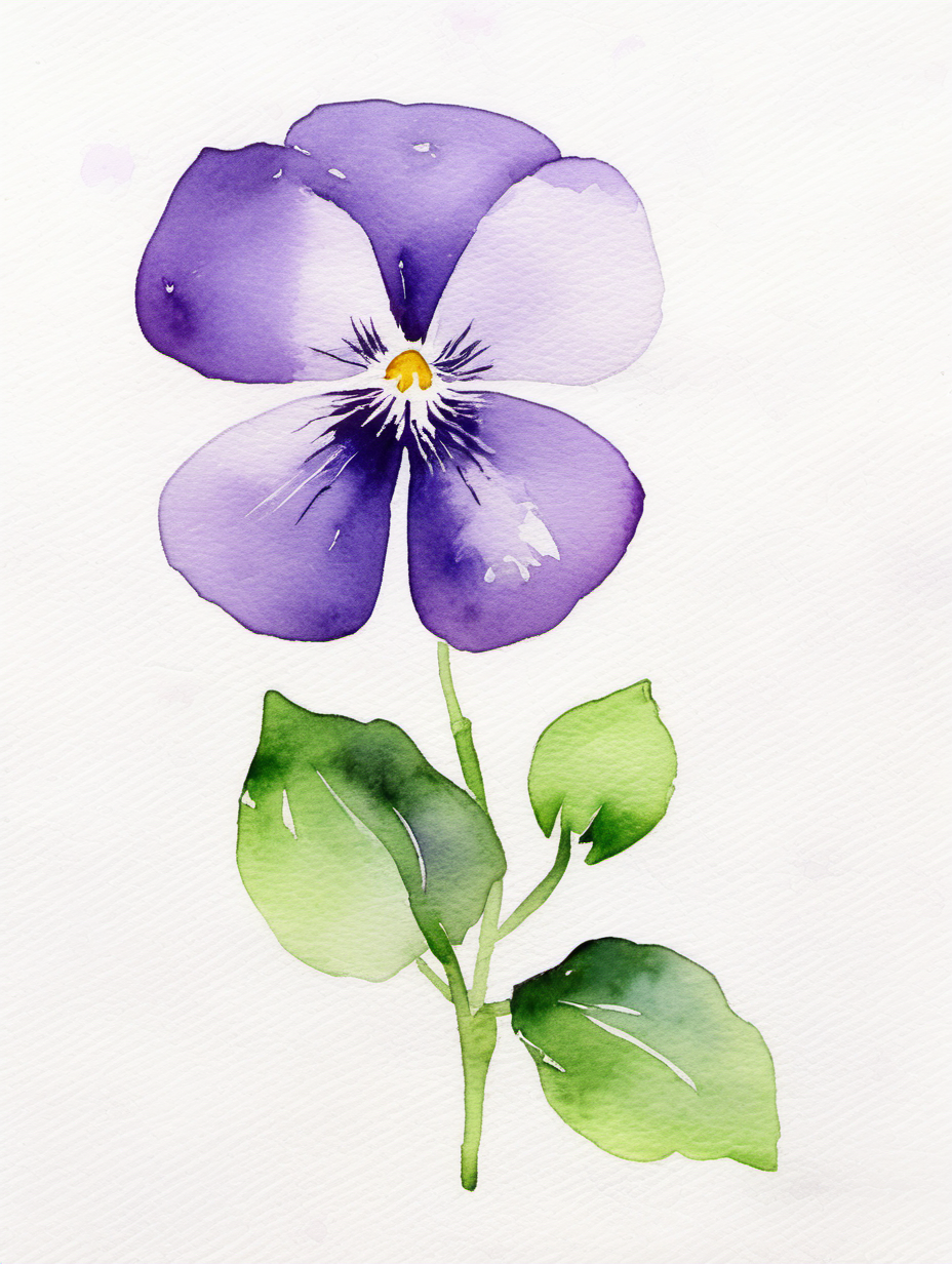 simple single violet, watercolor, white background