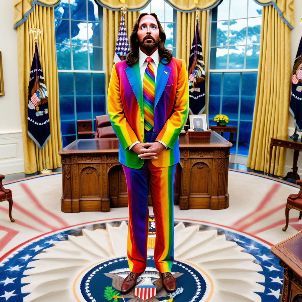jesus oval office rainbow suit tie president of united states