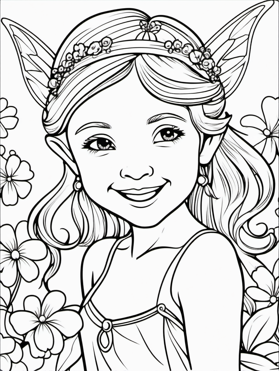 Adorable Smiling Fairy Coloring Pages with No Background