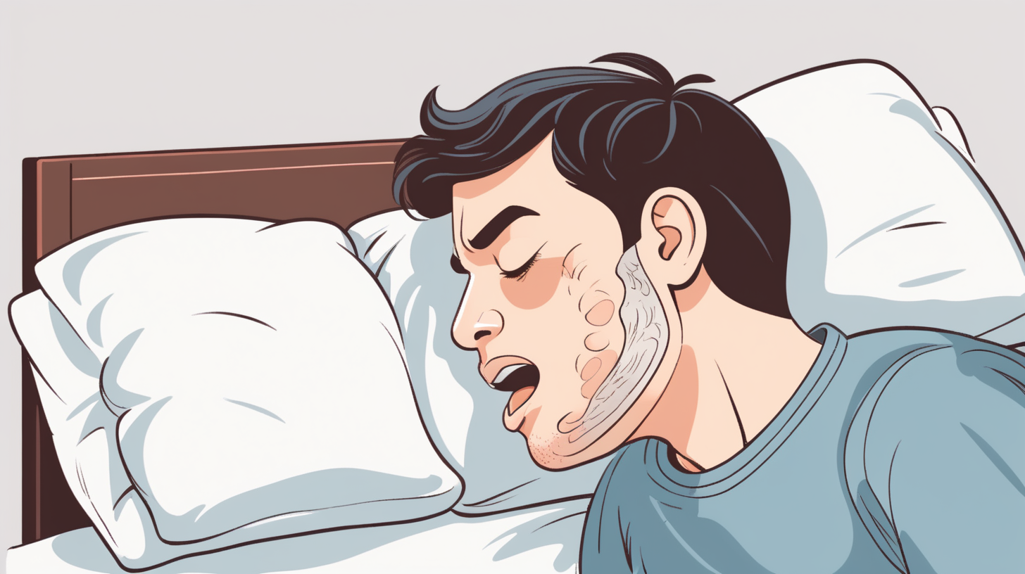 A simple illustration of man side view snoring on bed top view. close up
