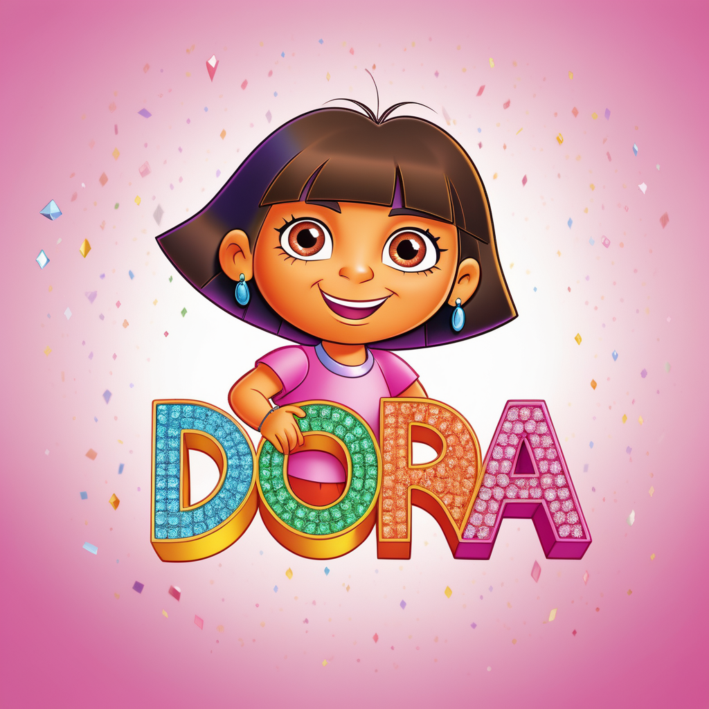 the exact spelling of the name: Dora in colorful diamond letters  